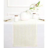 Sage & White | Solino Home Amalfi Stripe Sage & White Linen Table Runner Displayed Flat For Product View