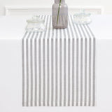 Grey & White | Solino Home Amalfi Stripe Grey & White Linen Table Runner Displayed Flat For Product View