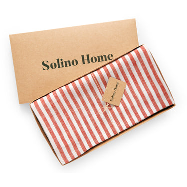 Red & White | Solino Home Amalfi Stripe Red & White Tablecloth Linen Tablecloth In Branded Packaging