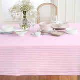 Cherry Blossom & White | Amalfi Stripe Cherry Blossom & White Tablecloth Neutral Linen Tablecloth With Farmhouse Table Décor