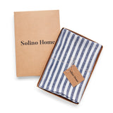 Navy & White | Solino Home Amalfi Stripe Navy & White Linen Dinner Napkin Set In Branded Packaging