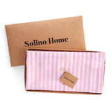 Cherry Blossom & White | Solino Home Amalfi Stripe Cherry Blossom & White Tablecloth Linen Tablecloth In Branded Packaging