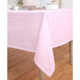 Cherry Blossom & White | Amalfi Stripe Cherry Blossom & White Tablecloth Elegant Dining Setup Featuring A Soft Linen Tablecloth