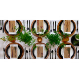 Natural & White | Amalfi Stripe Natural & White Tablecloth Linen Tablecloth Styled On A Modern Dining Table