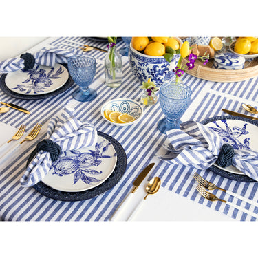 Navy & White | Amalfi Stripe Elegant Table Setting With Textured Navy & White Linen Placemat