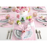Cherry Blossom & White | Solino Home Amalfi Stripe Cherry Blossom & White Elegant Dining Setup With Textured Linen Table Runner