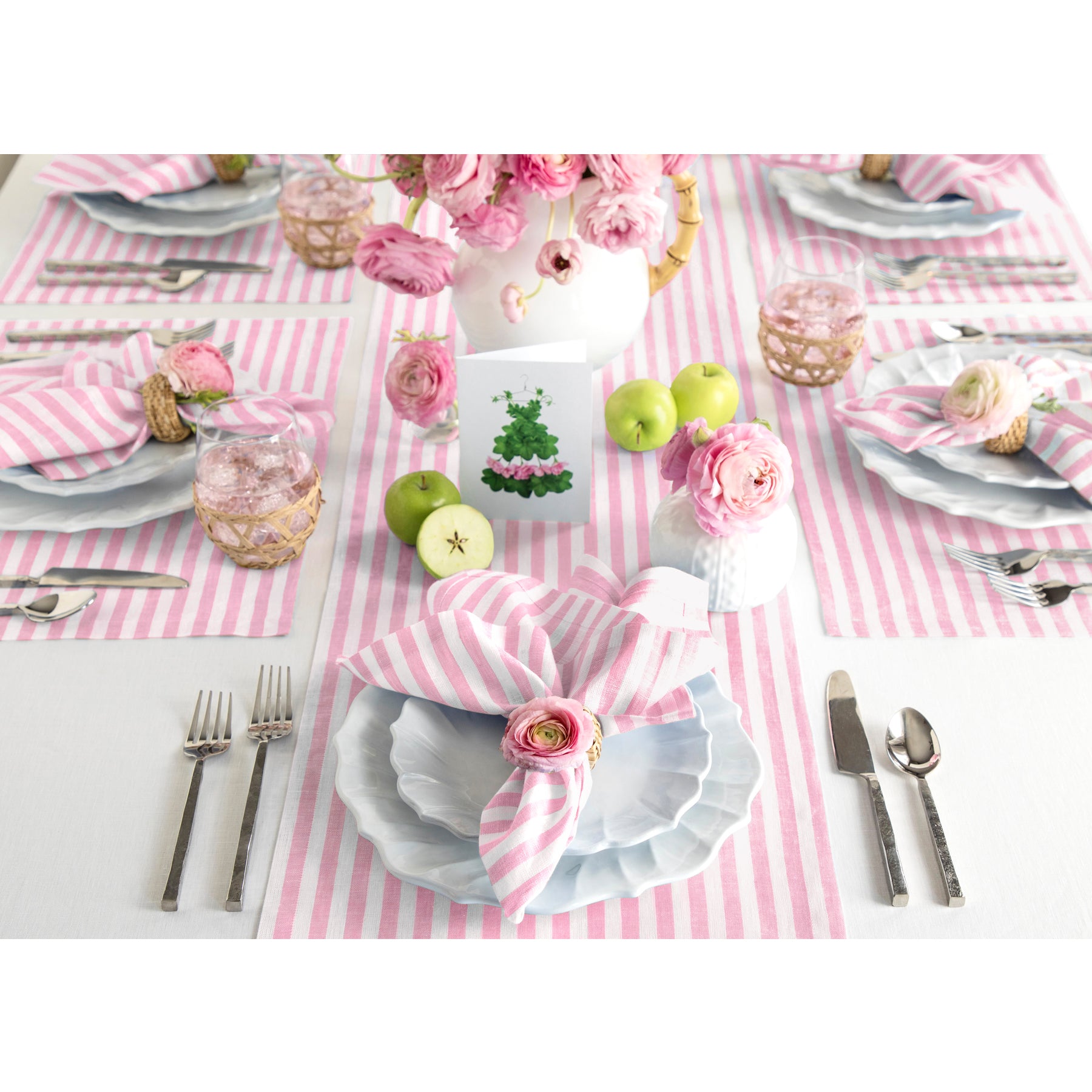 Cherry Blossom and White Amalfi Stripe