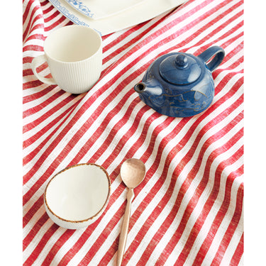 Red & White | Amalfi Stripe Red & White Soft Woven Table Throw Layered With Modern Table Décor
