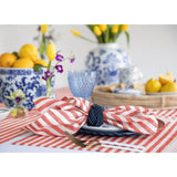 Red & White | Amalfi Stripe Red & White Linen Dinner Napkins Arranged For Dining Décor