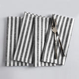Black & White | Amalfi Stripe Black & White Linen Dinner Napkins Folded For Product Display
