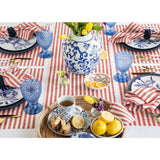 Red & White | Solino Home Amalfi Stripe Red & White Linen Table Runner Styled On A Modern Dining Table