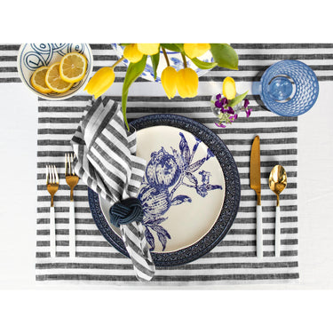 Black & White | Amalfi Stripe Black & White Linen Napkins Soft Linen Dinner Napkins With Modern Table Setting