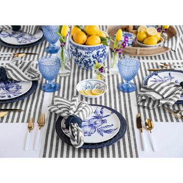 Black & White | Solino Home Amalfi Stripe Black & White Linen Table Runner Styled On A Modern Dining Table