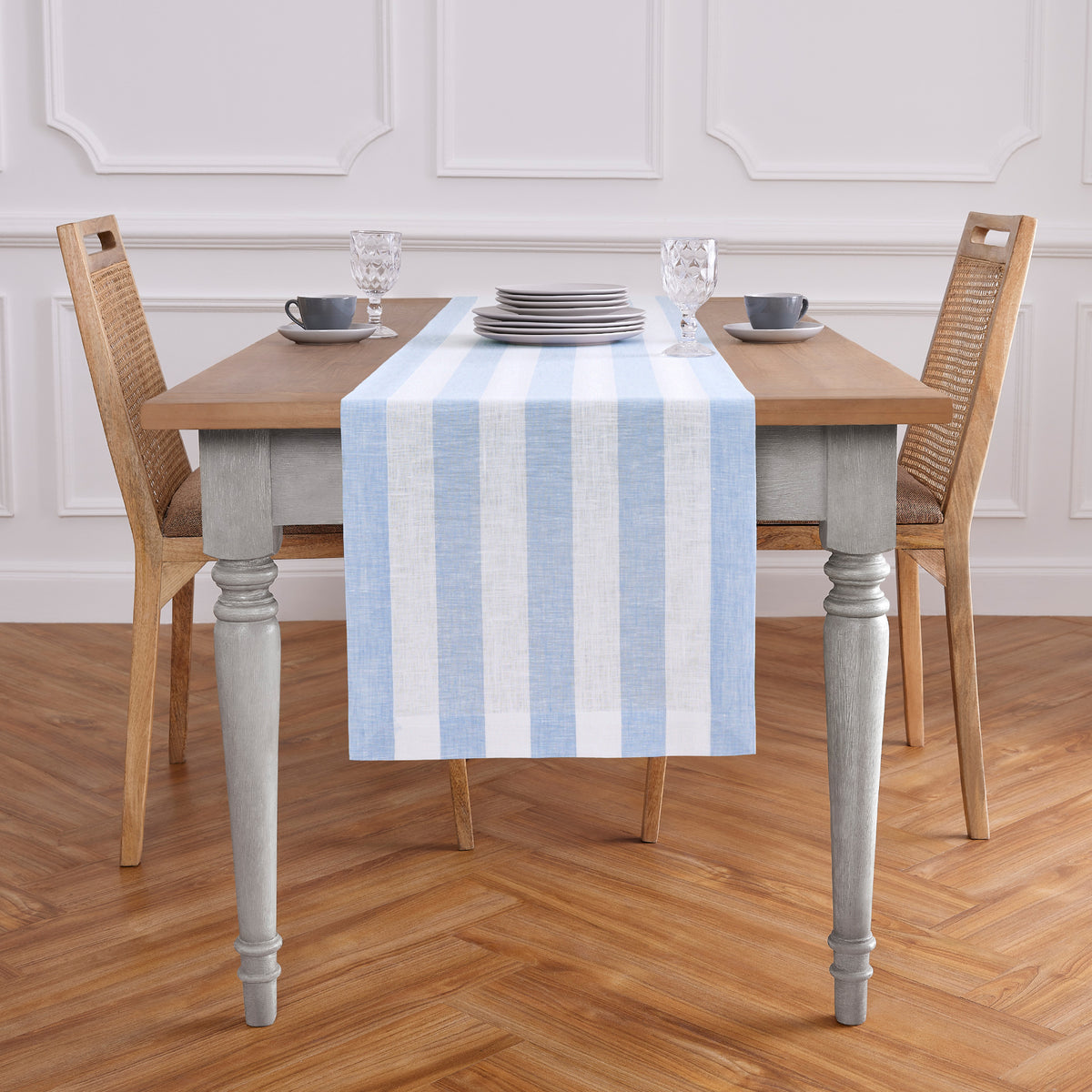 Cabana Stripe Linen Runner 18 Inch Wide Table Runner By Solino Home