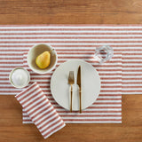 Cinnamon & White | Solino Home Amalfi Stripe Cinnamon & White Soft Woven Table Runner Layered With Dinnerware And Candles