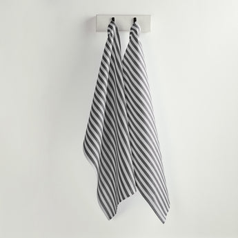 Black & White | Amalfi Stripe Black & White Linen Kitchen Towels Hanging In Kitchen