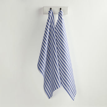 Navy & White | Amalfi Stripe Navy & White Linen Kitchen Towels Hanging In Kitchen
