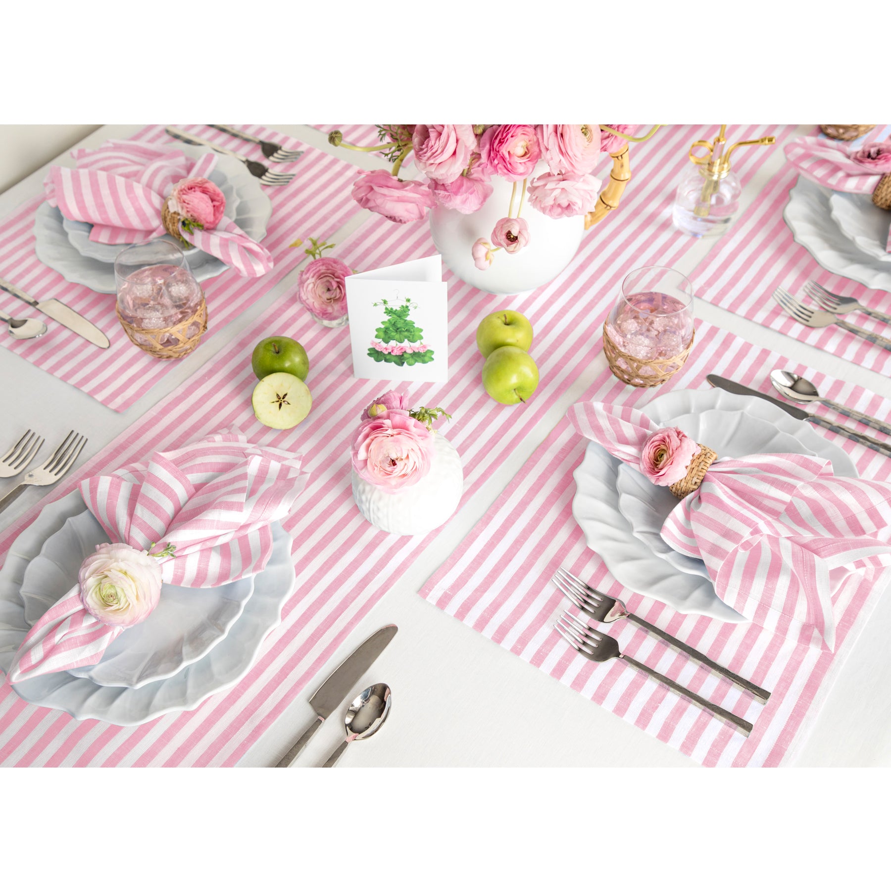 Cherry Blossom and White Amalfi Stripe