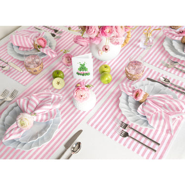 Cherry Blossom & White | Solino Home Amalfi Stripe Cherry Blossom & White Linen Table Runner Styled On A Modern Dining Table