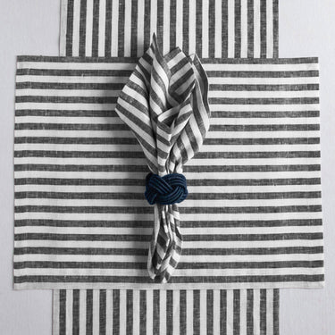 Black & White | Solino Home Amalfi Stripe Black & White Soft Woven Table Runner Layered With Dinnerware And Candles