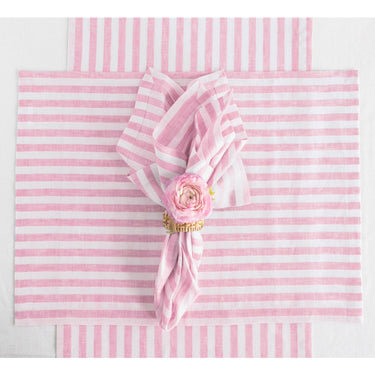 Cherry Blossom & White | Solino Home Amalfi Stripe Cherry Blossom & White Neutral Linen Table Runner With Farmhouse Table Decor