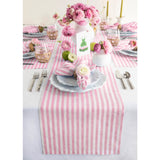 Cherry Blossom & White | Solino Home Amalfi Stripe Cherry Blossom & White Linen Table Runner Displayed Flat For Product View