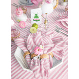 Cherry Blossom & White | Amalfi Stripe Cherry Blossom & White Linen Dinner Napkins Arranged For Dining Décor