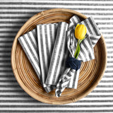 Black & White | Amalfi Stripe Black & White Linen Dinner Napkins Styled On An Elegant Dining Table