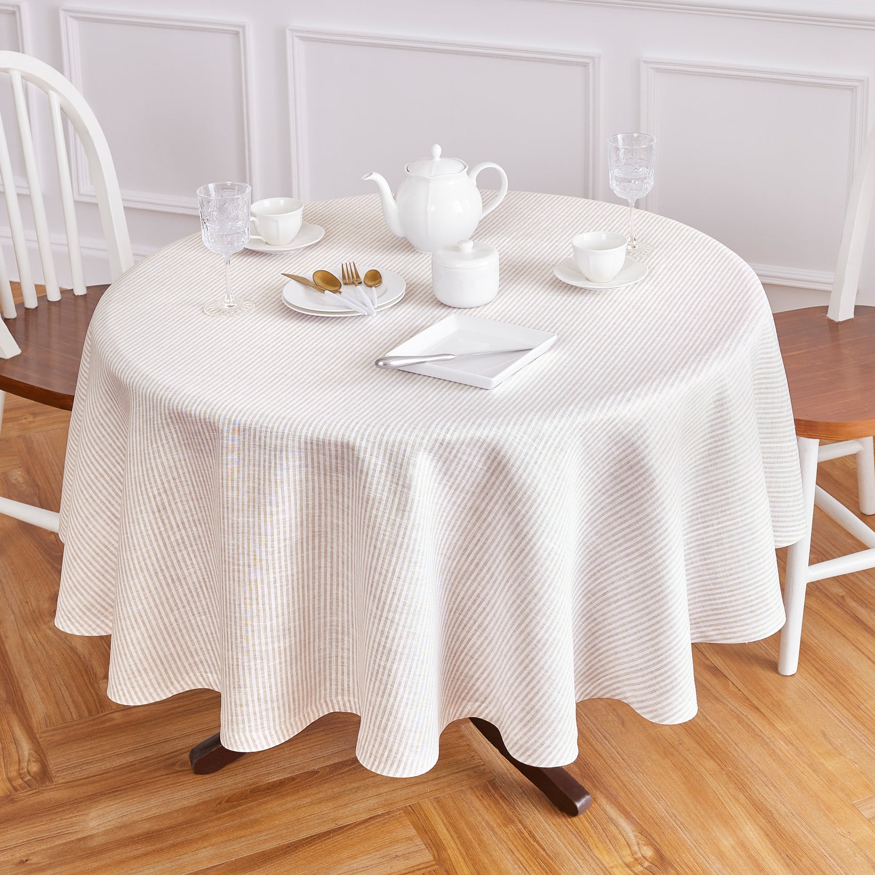 Natural and White Narrow Stripe