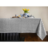 Black & White | Amalfi Stripe Black & White Linen Tablecloth Displayed Flat For Product View