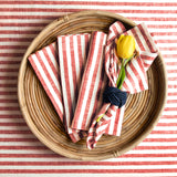 Red & White | Amalfi Stripe Red & White Linen Dinner Napkins Styled On An Elegant Dining Table