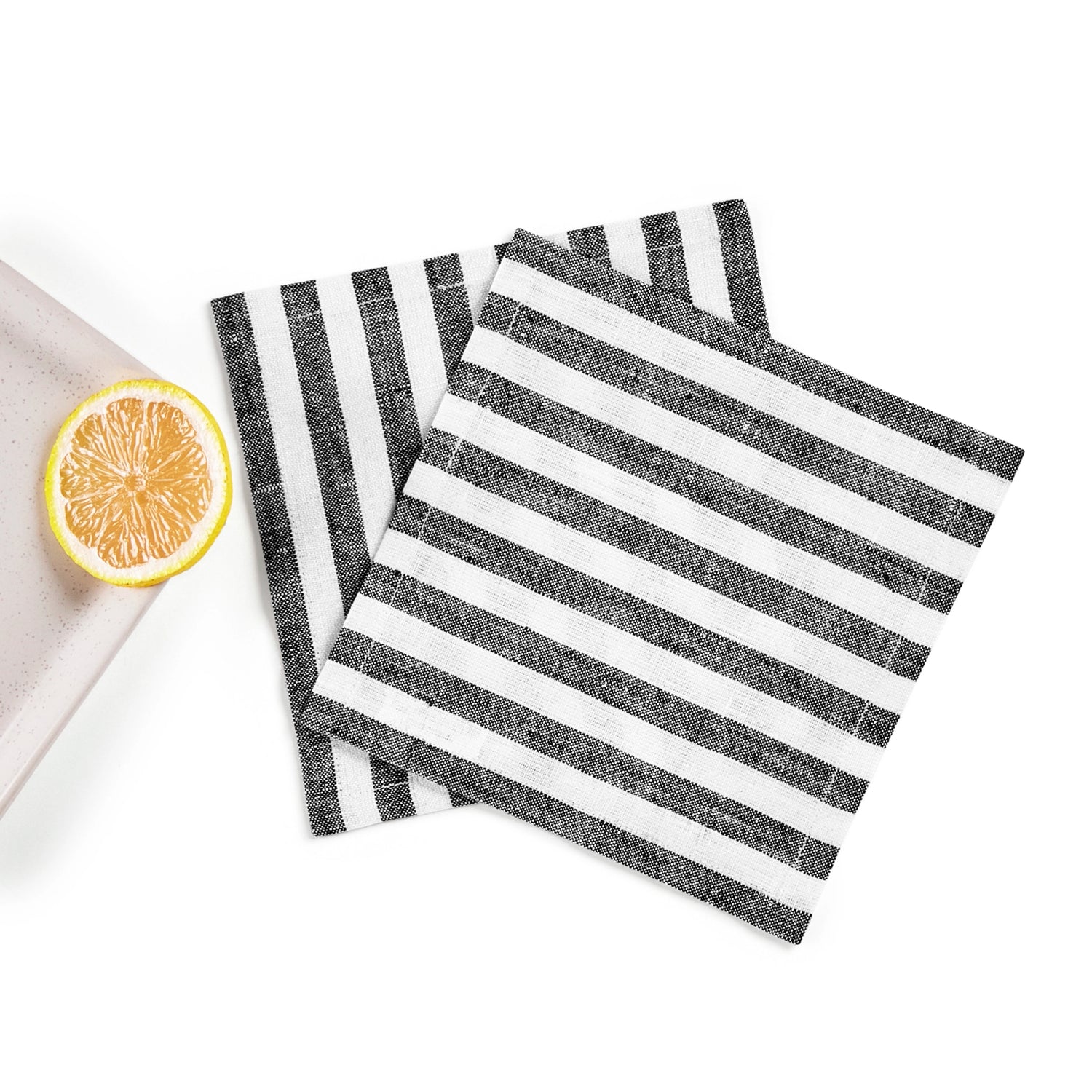 Amalfi Stripe Black & White Cocktail Napkin Table Décor Setup