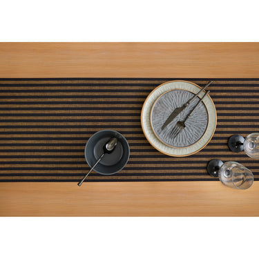 Brown Sugar & Black | Solino Home Amalfi Stripe Brown Sugar & Black Neutral Linen Table Runner With Farmhouse Table Decor