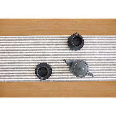 Grey & White | Solino Home Amalfi Stripe Grey & White Neutral Linen Table Runner With Farmhouse Table Decor