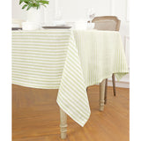 Sage & White | Amalfi Stripe Sage & White Tablecloth Neutral Linen Tablecloth With Farmhouse Table Décor