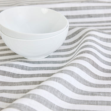 Grey & White | Amalfi Stripe Grey & White Linen Dinner Napkins Arranged For Dining Décor