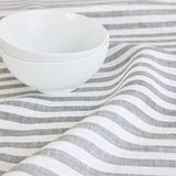 Grey & White | Solino Home Amalfi Stripe Grey & White Soft Woven Table Runner Layered With Dinnerware And Candles