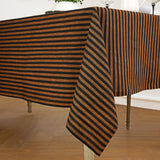 Pumpkin & Black | Amalfi Stripe Pumpkin & Black Tablecloth Neutral Linen Tablecloth With Farmhouse Table Décor