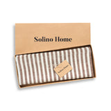 Brown & Cream | Solino Home Amalfi Stripe Brown & Cream Round Linen Tablecloth In Branded Packaging