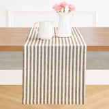 Brown & Cream | Solino Home Amalfi Stripe Brown & Cream Linen Table Runner Displayed Flat For Product View