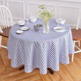 Navy & White | Amalfi Stripe Navy & White Round Linen Tablecloth With Modern Dining Decor