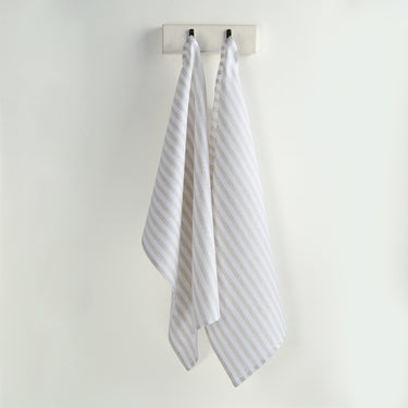 Natural & White | Amalfi Stripe Natural & White Linen Kitchen Towels Hanging In Kitchen