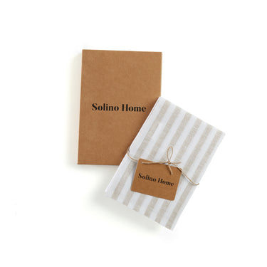 Natural & White | Solino Home Amalfi Stripe Natural & White Linen Kitchen Towels Packaging