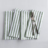 Green & White | Amalfi Stripe Green & White Linen Dinner Napkins Folded For Product Display