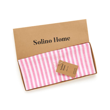 Pink & White | Solino Home Amalfi Stripe Pink & White Round Linen Tablecloth In Branded Packaging