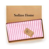 Pink & White | Amalfi Stripe Pink & White Linen Table Throw In Branded Packaging