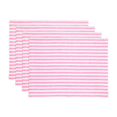 Pink & White | Amalfi Stripe Pink & White Linen Placemats Displayed Flat For Product View