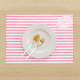 Pink & White | Amalfi Stripe Elegant Table Setting With Textured Pink & White Linen Placemat