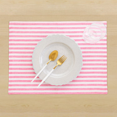 Pink & White | Amalfi Stripe Elegant Table Setting With Textured Pink & White Linen Placemat