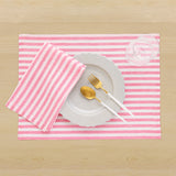 Pink & White | Amalfi Stripe  Pink & White Linen Napkins Soft Linen Dinner Napkins With Modern Table Setting